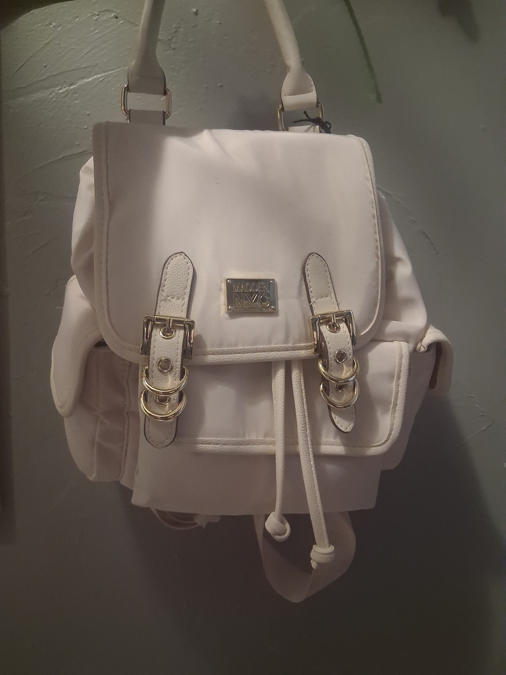 White Women's Backpack Purse with Gold Hardware